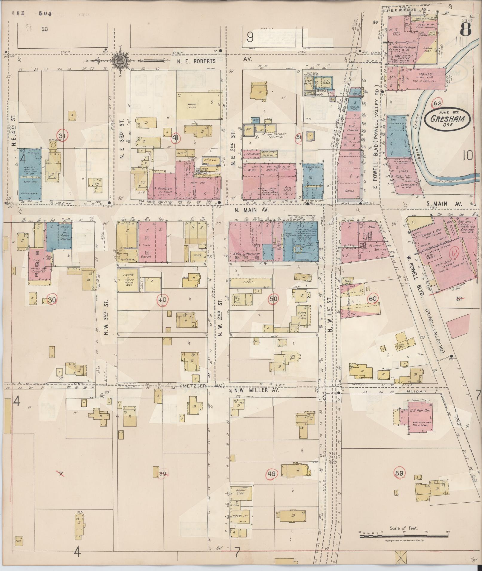Sanborn Fire Insurance Map from Gresham, Multnomah County, Oregon (1941), Sheet #0008 - Complete Map Set gallery image, historic Sanborn map, vintage wall art, Oregon Oregon