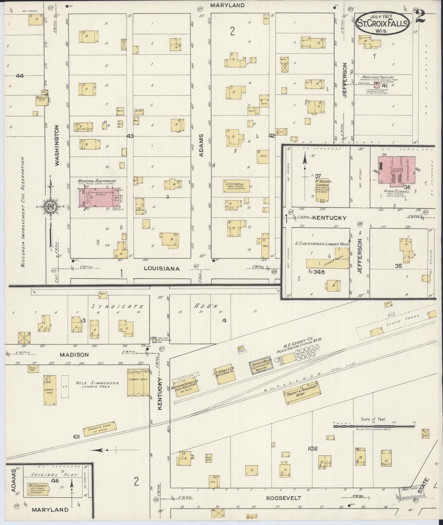 Sanborn Fire Insurance Map from Saint Croix Falls, Polk County, Wisconsin (1917), Sheet #0002 - Historic Sanborn Fire Insurance Map Print, vintage old map wall art, antique decor, genealogy gift, Wisconsin Wisconsin map