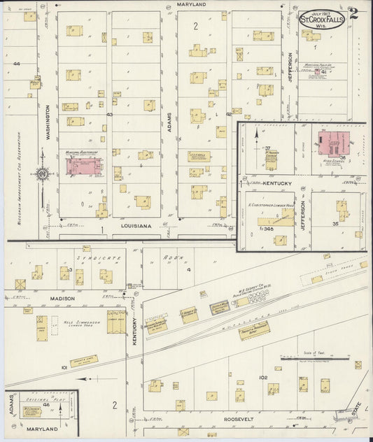 Sanborn Fire Insurance Map from Saint Croix Falls, Polk County, Wisconsin (1917), Sheet #0002 - Historic Sanborn Fire Insurance Map Print, vintage old map wall art, antique decor, genealogy gift, Wisconsin Wisconsin map