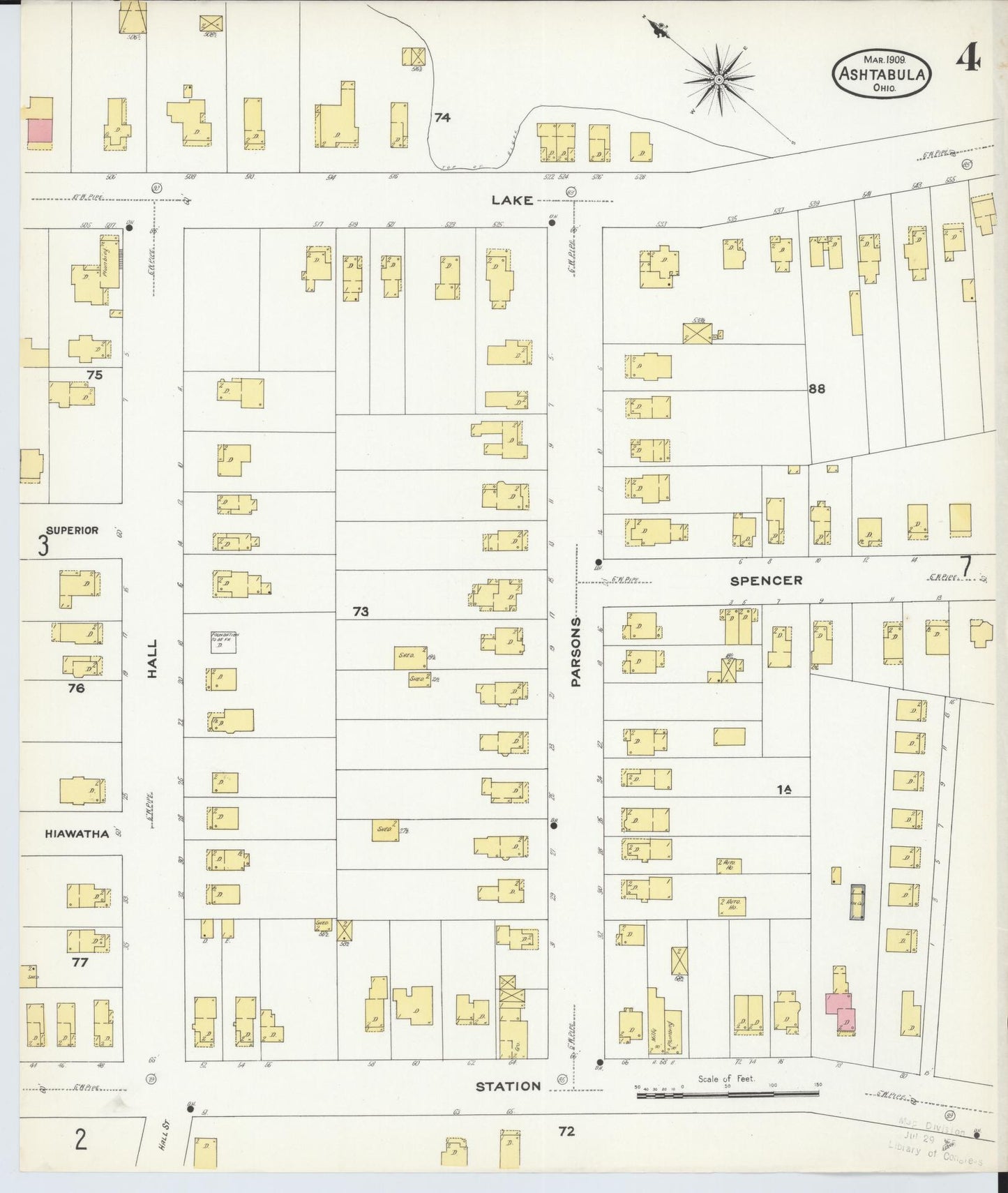 Sanborn Fire Insurance Map from Ashtabula, Ashtabula County, Ohio (1909), Sheet #0004 - Complete Map Set gallery image, historic Sanborn map, vintage wall art, Ohio Ohio
