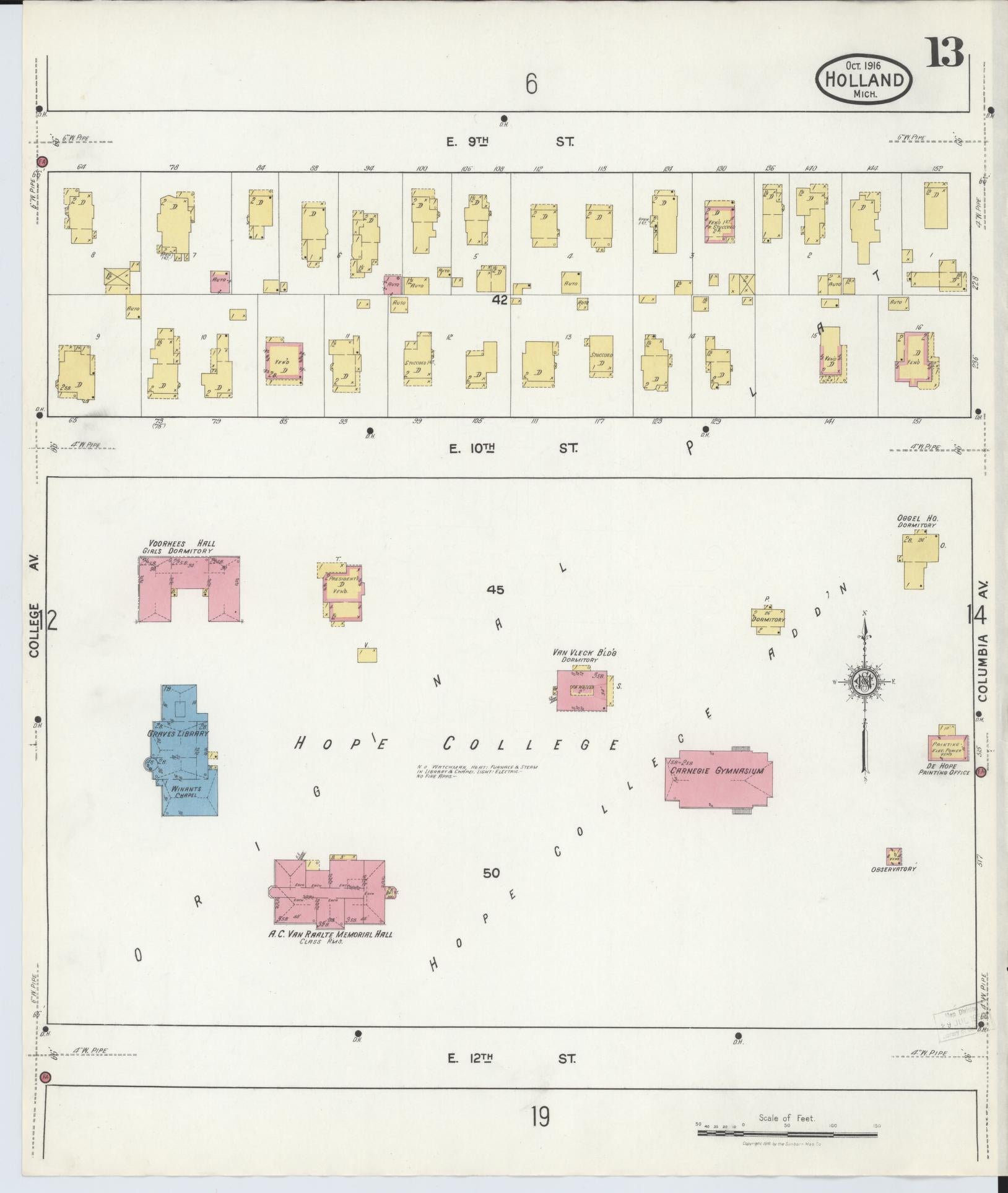 Sanborn Fire Insurance Map from Holland, Ottawa County, Michigan (1916), Sheet #0013 - Complete Map Set gallery image, historic Sanborn map, vintage wall art, Michigan Michigan