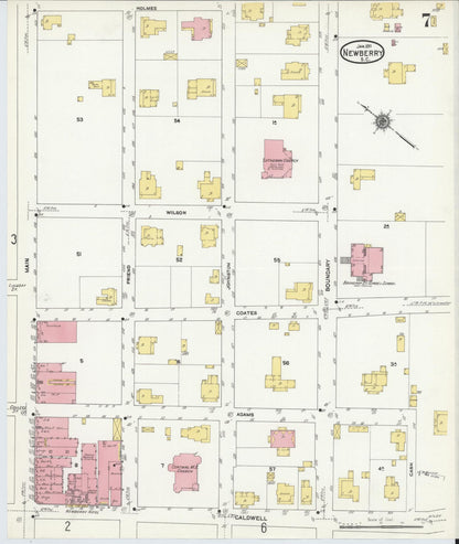 Sanborn Fire Insurance Map from Newberry, Newberry County, South Carolina (1911), Sheet #0007 - Complete Map Set gallery image, historic Sanborn map, vintage wall art, South Carolina South Carolina
