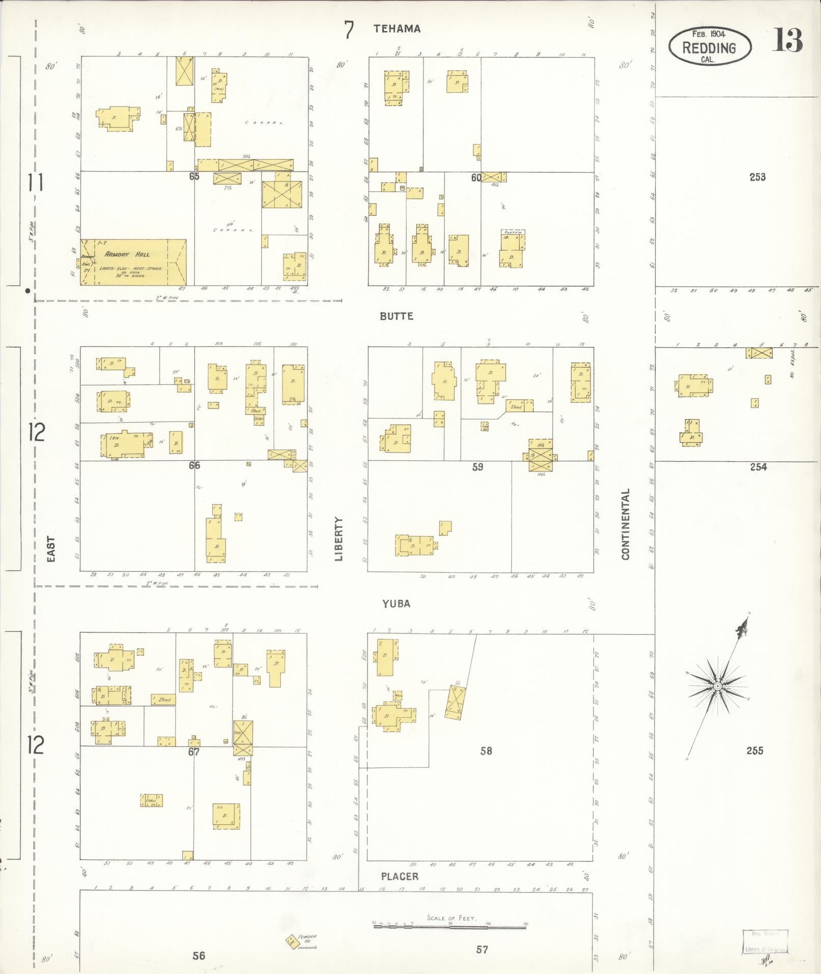 Sanborn Fire Insurance Map from Redding, Shasta County, California (1904), Sheet #0013 - Complete Map Set gallery image, historic Sanborn map, vintage wall art, California California