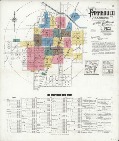 Sanborn Fire Insurance Map from Paragould, Greene County, Arkansas (1923), Sheet #0001 - Complete Map Set gallery image, historic Sanborn map, vintage wall art, Arkansas Arkansas