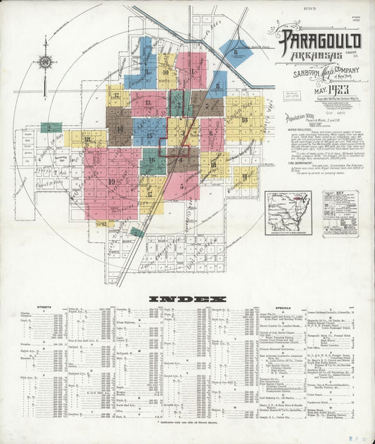 Sanborn Fire Insurance Map from Paragould, Greene County, Arkansas (1923), Sheet #0001 - Complete Map Set gallery image, historic Sanborn map, vintage wall art, Arkansas Arkansas