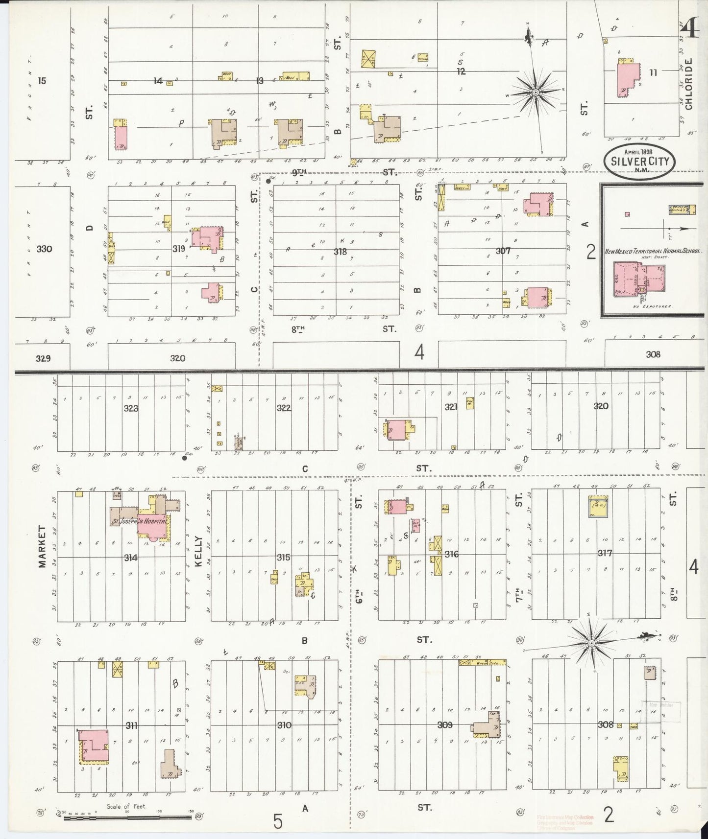 Sanborn Fire Insurance Map from Silver City, Grant County, New Mexico (1898), Sheet #0004 - Historic Sanborn Fire Insurance Map Print, vintage old map wall art, antique decor, genealogy gift, New Mexico New Mexico map