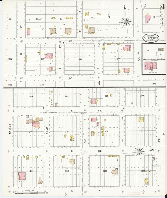 Sanborn Fire Insurance Map from Silver City, Grant County, New Mexico (1898), Sheet #0004 - Historic Sanborn Fire Insurance Map Print, vintage old map wall art, antique decor, genealogy gift, New Mexico New Mexico map