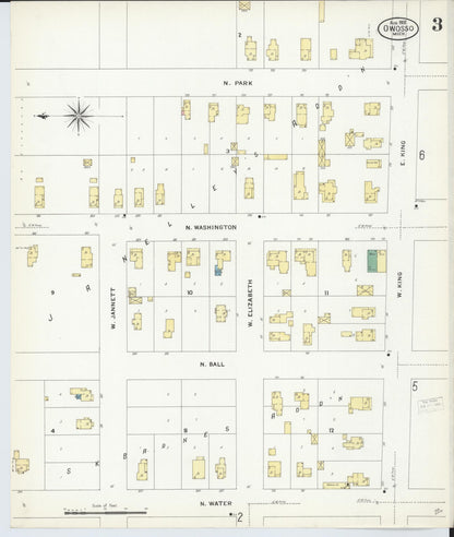 Sanborn Fire Insurance Map from Owosso, Shiawassee County, Michigan (1908), Sheet #0003 - Complete Map Set gallery image, historic Sanborn map, vintage wall art, Michigan Michigan