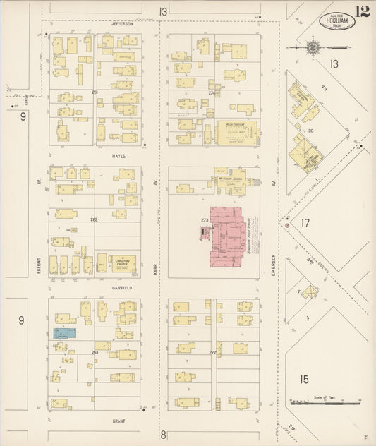 Sanborn Fire Insurance Map from Hoquiam, Grays Harbor County, Washington (1916), Sheet #0012 - Historic Sanborn Fire Insurance Map Print, vintage old map wall art, antique decor, genealogy gift, Washington Washington map