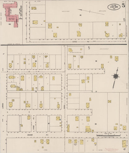 Sanborn Fire Insurance Map from Live Oak, Sutter County, California (1921), Sheet #0005 - Complete Map Set gallery image, historic Sanborn map, vintage wall art, California California
