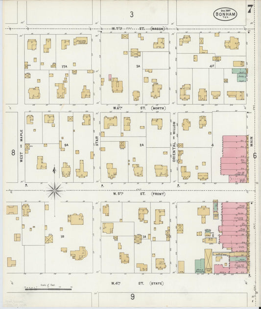 Sanborn Fire Insurance Map from Bonham, Fannin County, Texas (1897), Sheet #0007 - Historic Sanborn Fire Insurance Map Print, vintage old map wall art, antique decor, genealogy gift, Texas Texas map