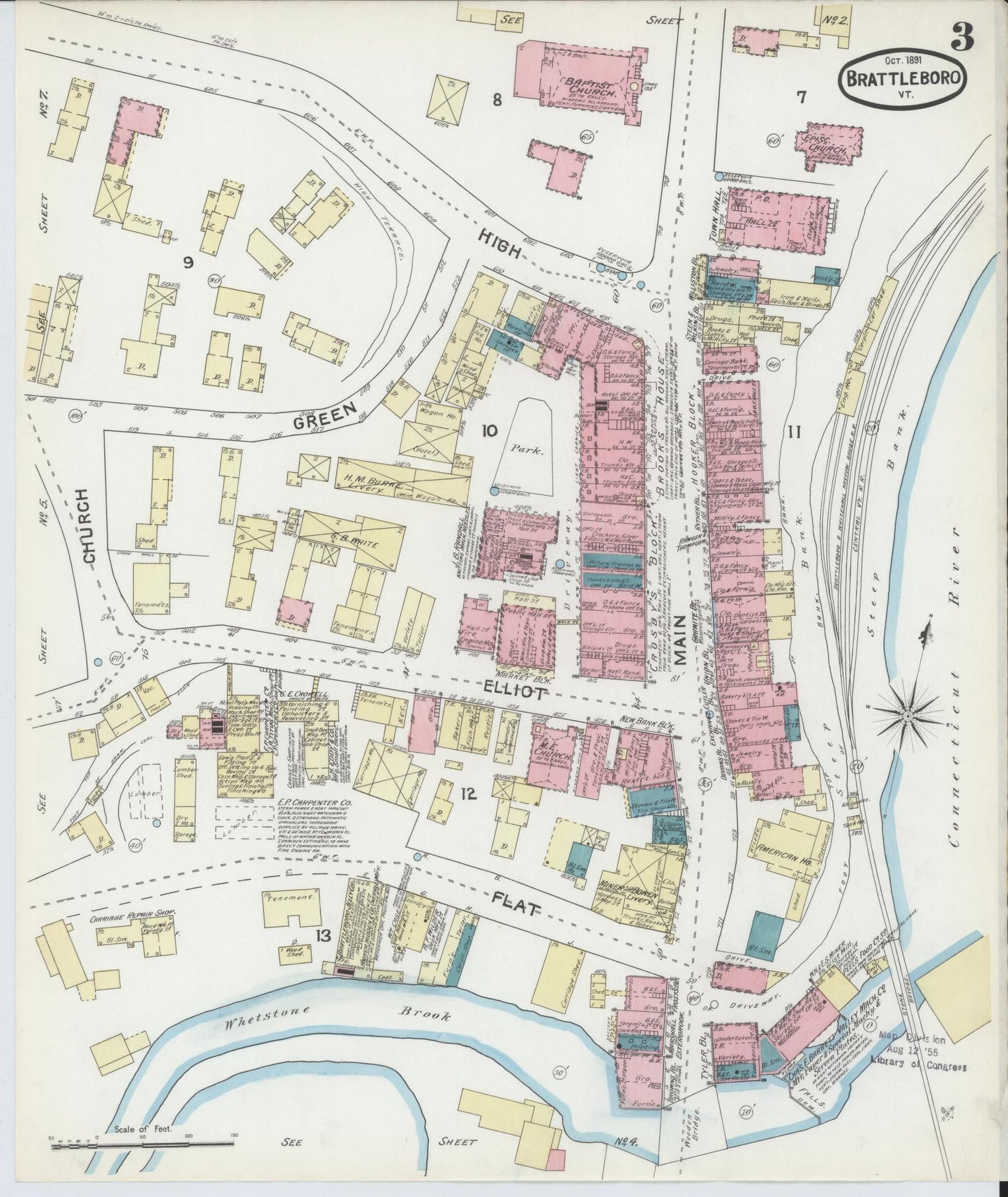 Sanborn Fire Insurance Map from Brattleboro, Windham County, Vermont (1891), Sheet #0003 - Complete Map Set gallery image, historic Sanborn map, vintage wall art, Vermont Vermont