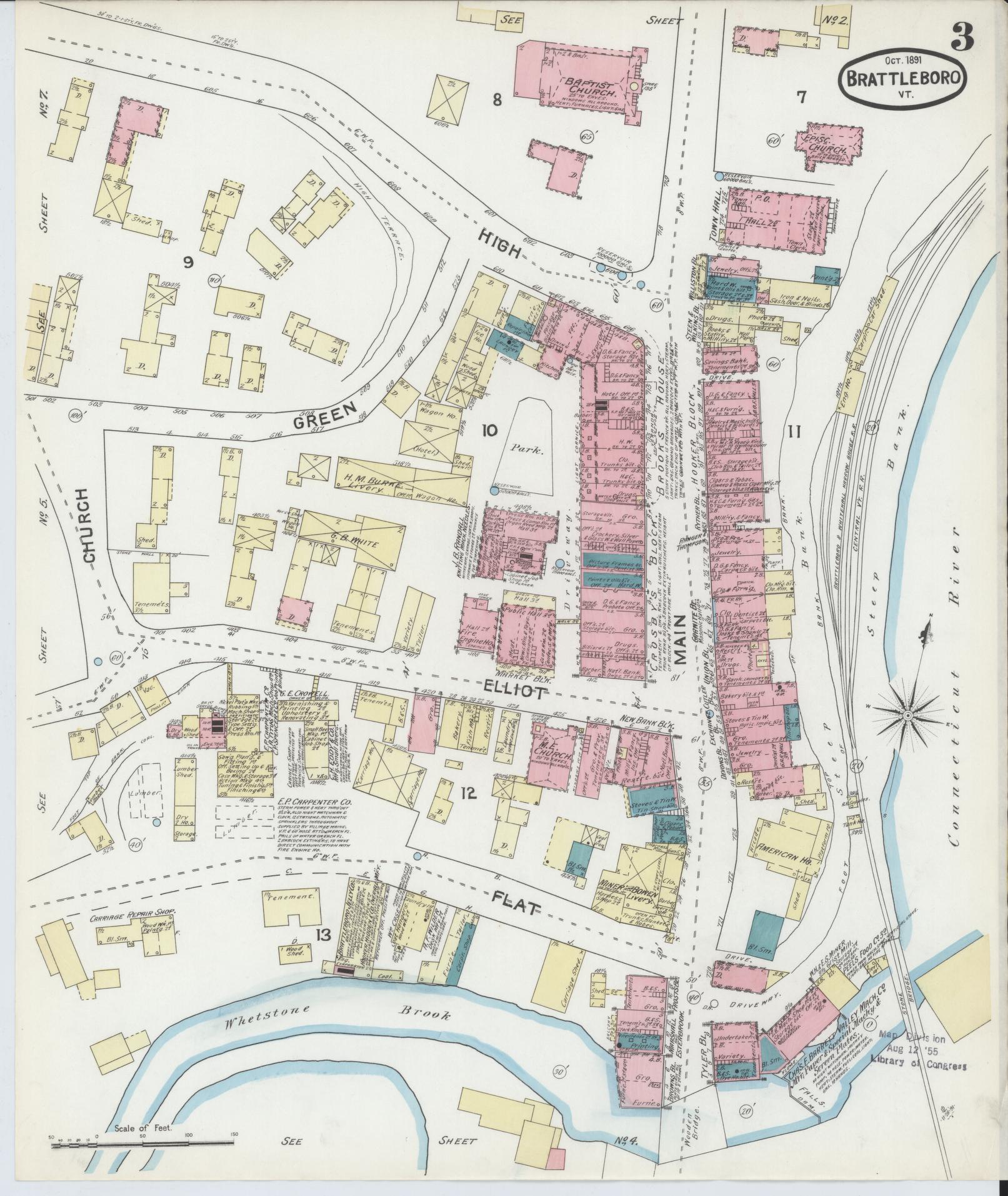 Sanborn Fire Insurance Map from Brattleboro, Windham County, Vermont (1891), Sheet #0003 - Complete Map Set gallery image, historic Sanborn map, vintage wall art, Vermont Vermont