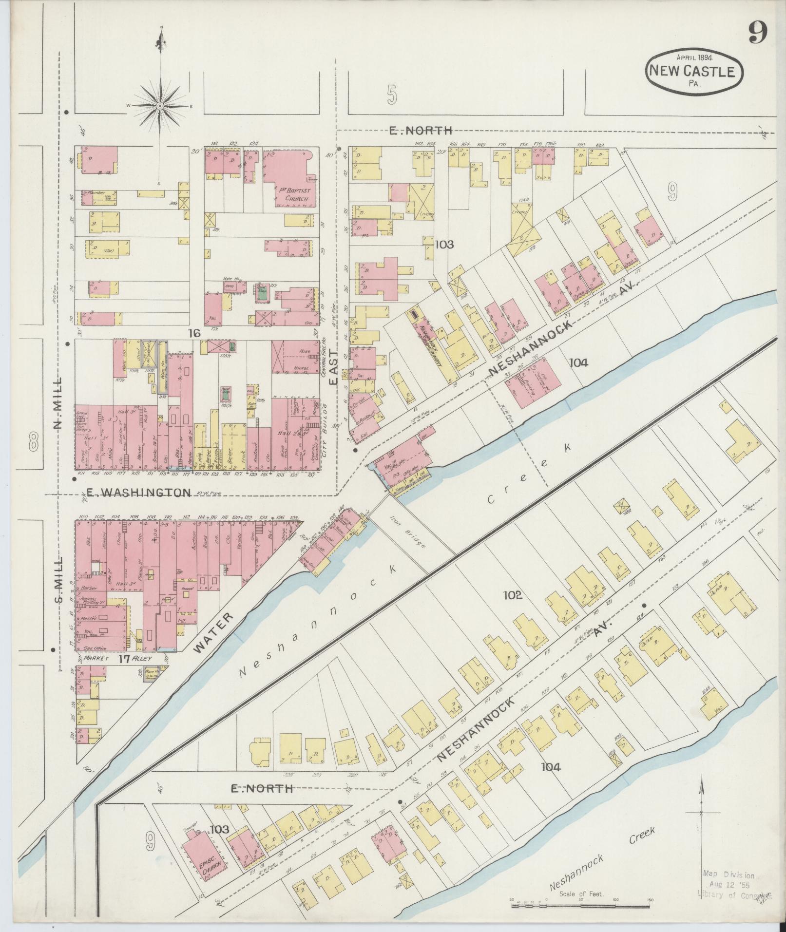 Sanborn Fire Insurance Map from New Castle, Lawrence County, Pennsylvania (1894), Sheet #0009 - Complete Map Set gallery image, historic Sanborn map, vintage wall art, Pennsylvania Pennsylvania