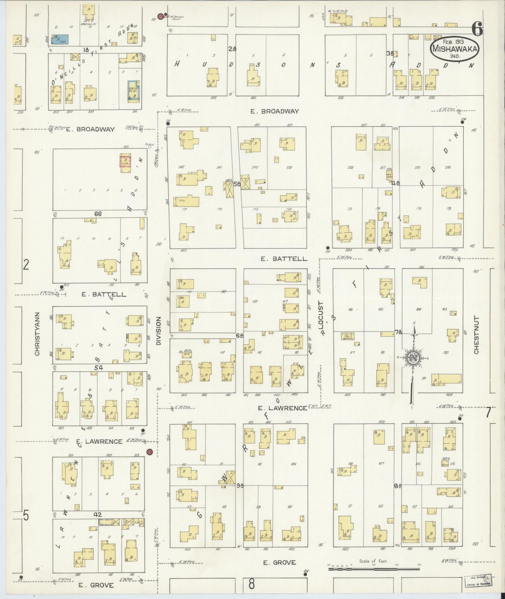 Sanborn Fire Insurance Map from Mishawaka, Saint Joseph County, Indiana (1913), Sheet #0006 - Complete Map Set gallery image, historic Sanborn map, vintage wall art, Indiana Indiana