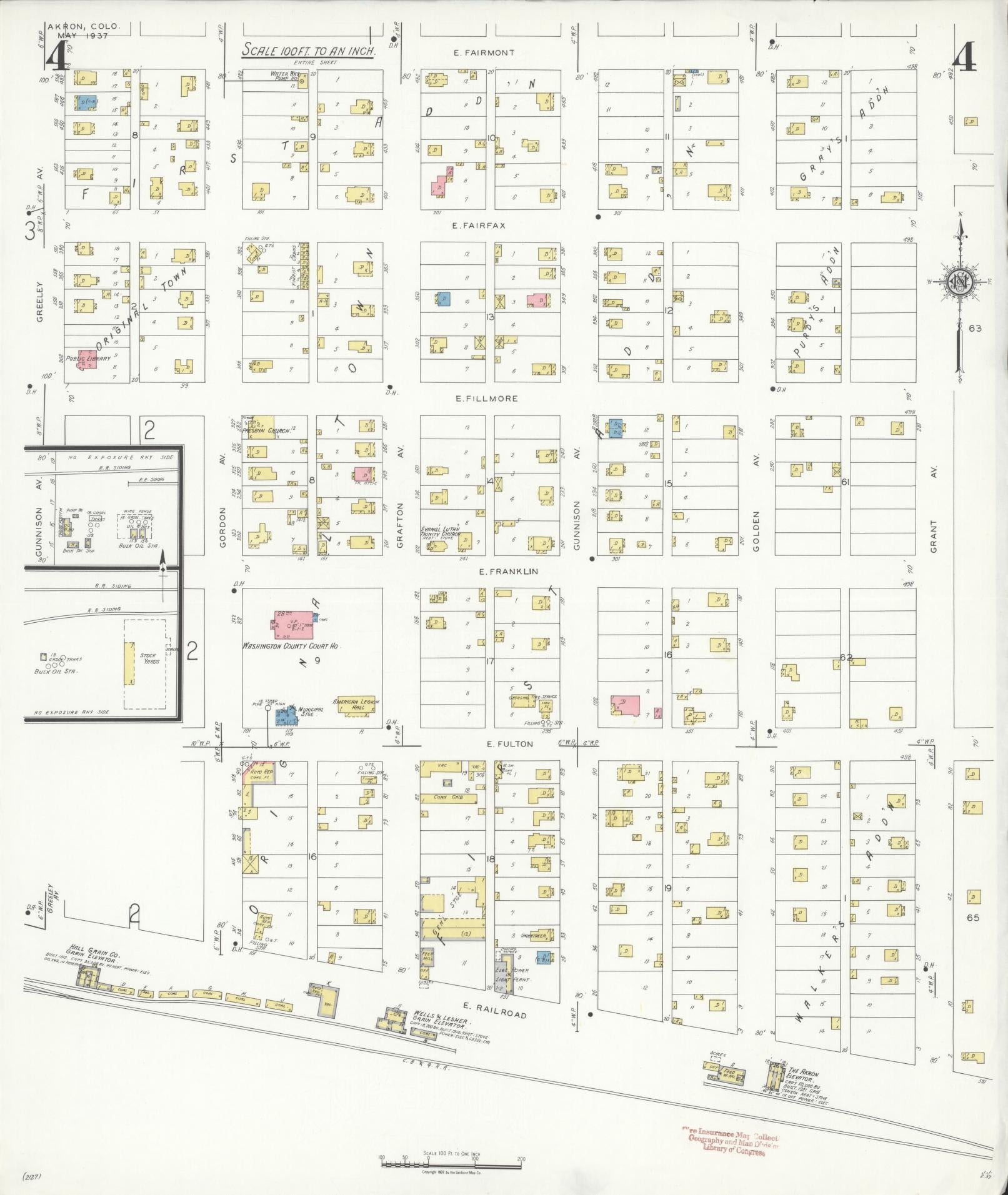 Sanborn Fire Insurance Map from Akron, Washington County, Colorado (1937), Sheet #0004 - Historic Sanborn Fire Insurance Map Print, vintage old map wall art, antique decor, genealogy gift, Colorado Colorado map