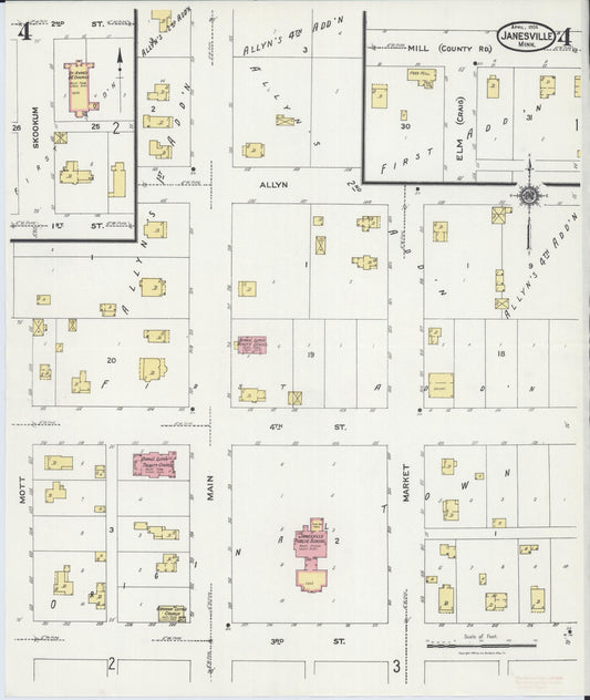 Sanborn Fire Insurance Map from Janesville, Waseca County, Minnesota (1924), Sheet #0004 - Historic Sanborn Fire Insurance Map Print, vintage old map wall art, antique decor, genealogy gift, Minnesota Minnesota map