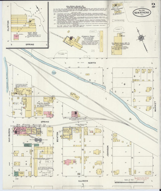Sanborn Fire Insurance Map from New Athens, Saint Clair County, Illinois (1910), Sheet #0002 - Historic Sanborn Fire Insurance Map Print, vintage old map wall art, antique decor, genealogy gift, Illinois Illinois map