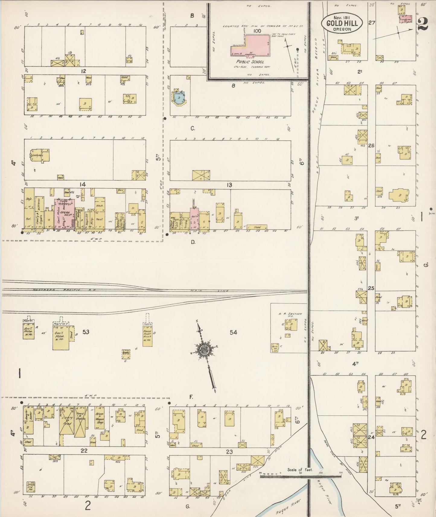 Sanborn Fire Insurance Map from Gold Hill, Jackson County, Oregon (1911), Sheet #0002 - Historic Sanborn Fire Insurance Map Print, vintage old map wall art, antique decor, genealogy gift, Oregon Oregon map