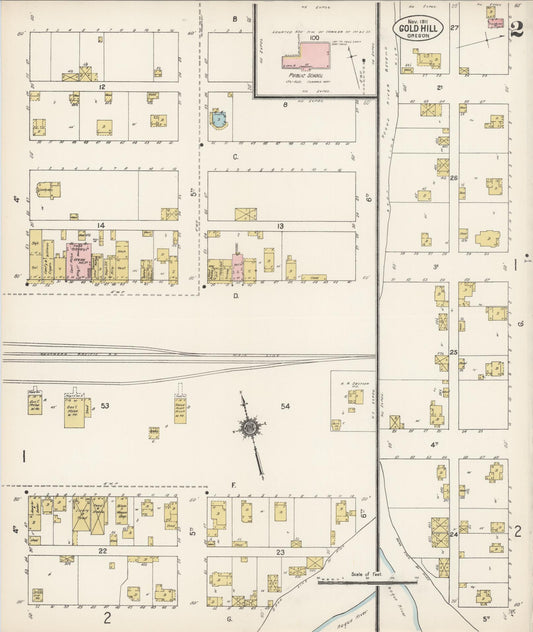 Sanborn Fire Insurance Map from Gold Hill, Jackson County, Oregon (1911), Sheet #0002 - Historic Sanborn Fire Insurance Map Print, vintage old map wall art, antique decor, genealogy gift, Oregon Oregon map
