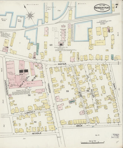 Sanborn Fire Insurance Map from Newburyport, Essex County, Massachusetts (1888), Sheet #0007 - Historic Sanborn Fire Insurance Map Print, vintage old map wall art, antique decor, genealogy gift, Massachusetts Massachusetts map