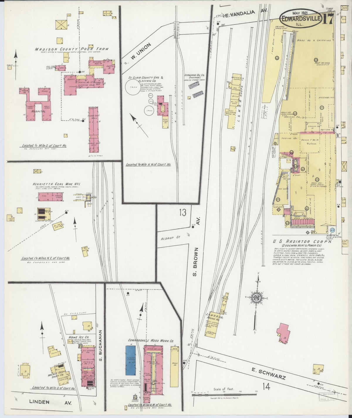 Sanborn Fire Insurance Map from Edwardsville, Madison County, Illinois (1921), Sheet #0017 - Complete Map Set gallery image, historic Sanborn map, vintage wall art, Illinois Illinois