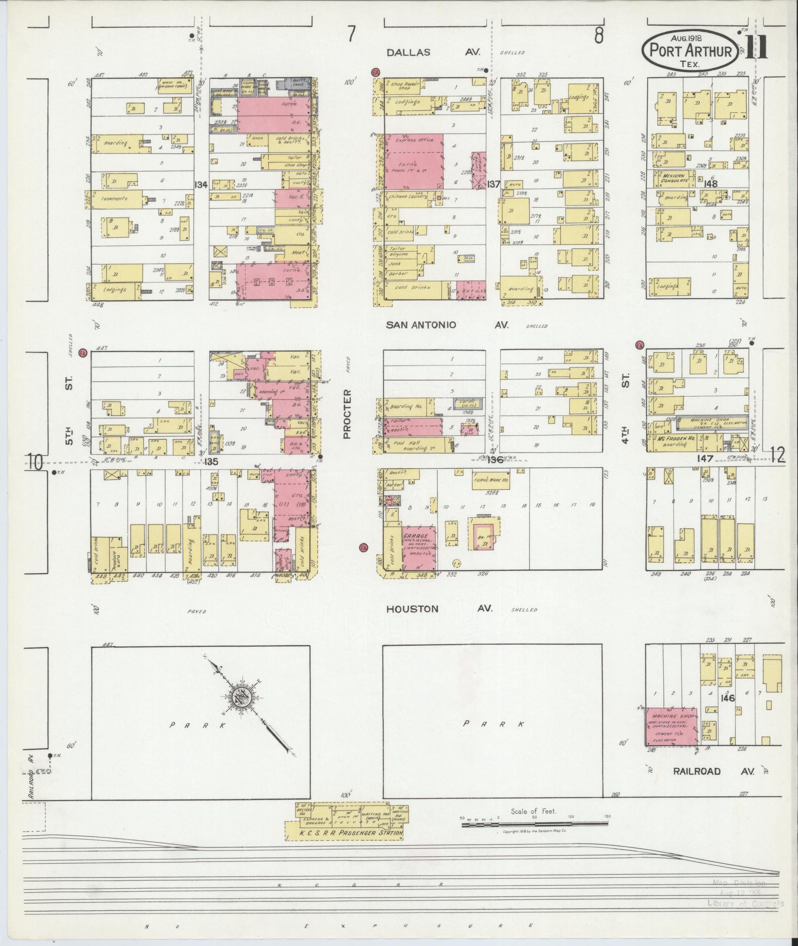 Sanborn Fire Insurance Map from Port Arthur, Jefferson County, Texas (1918), Sheet #0011 - Complete Map Set gallery image, historic Sanborn map, vintage wall art, Texas Texas