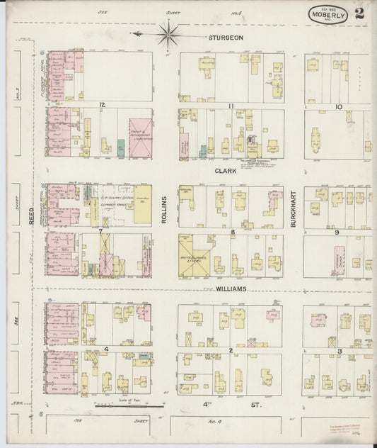Sanborn Fire Insurance Map from Moberly, Randolph County, Missouri (1888), Sheet #0002 - Historic Sanborn Fire Insurance Map Print, vintage old map wall art, antique decor, genealogy gift, Missouri Missouri map