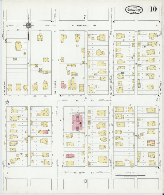 Sanborn Fire Insurance Map from Shawnee, Pottawatomie County, Oklahoma (1919), Sheet #0010 - Historic Sanborn Fire Insurance Map Print, vintage old map wall art, antique decor, genealogy gift, Oklahoma Oklahoma map