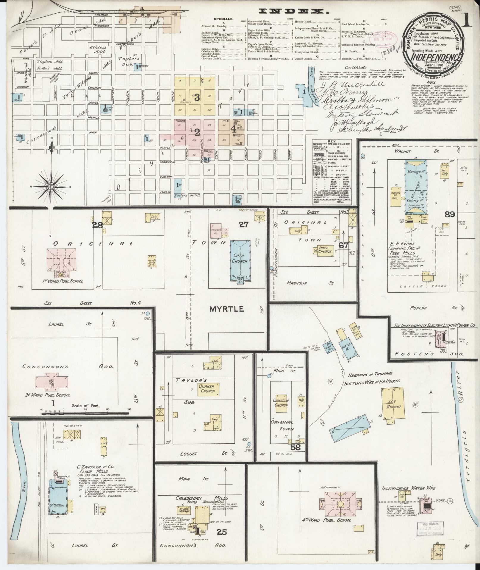 Sanborn Fire Insurance Map from Independence, Montgomery County, Kansas (1890), Sheet #0001 - Historic Sanborn Fire Insurance Map Print, vintage old map wall art, antique decor, genealogy gift, Kansas Kansas map