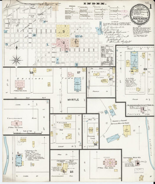 Sanborn Fire Insurance Map from Independence, Montgomery County, Kansas (1890), Sheet #0001 - Historic Sanborn Fire Insurance Map Print, vintage old map wall art, antique decor, genealogy gift, Kansas Kansas map