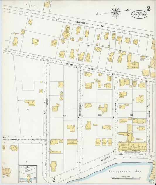 Sanborn Fire Insurance Map from Jamestown, Newport County, Rhode Island (1903), Sheet #0002 - Historic Sanborn Fire Insurance Map Print, vintage old map wall art, antique decor, genealogy gift, Rhode Island Rhode Island map