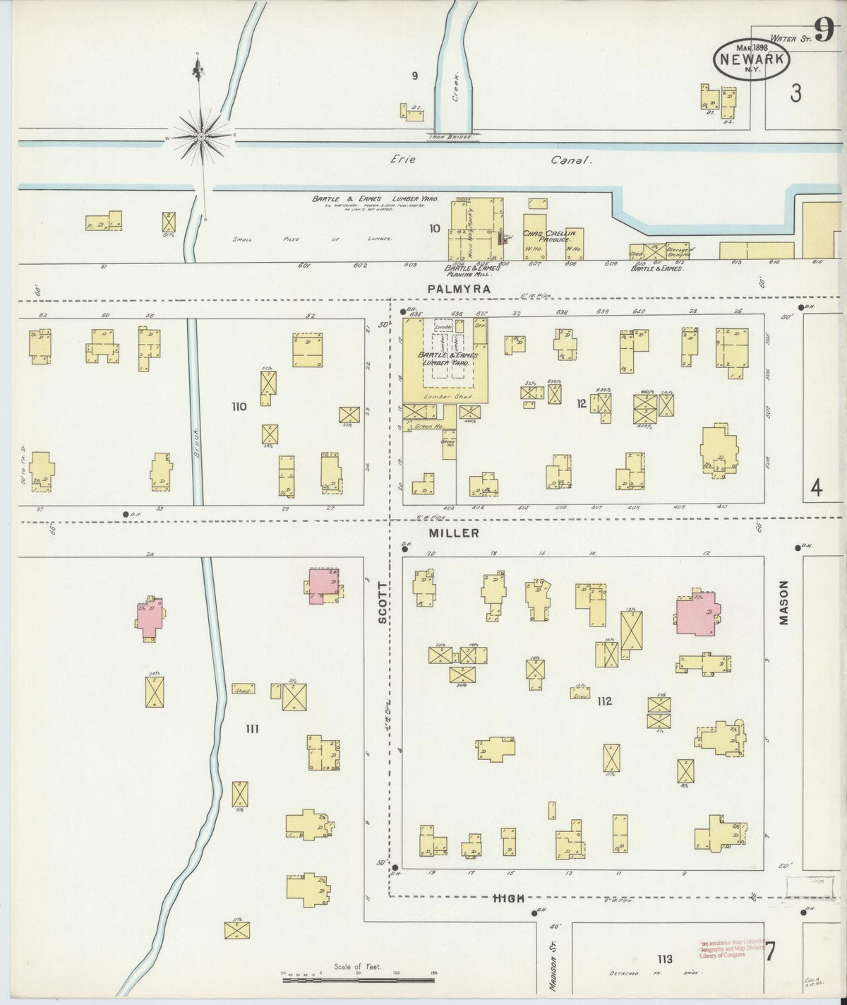 Sanborn Fire Insurance Map from Newark, Wayne County, New York (1898), Sheet #0009 - Historic Sanborn Fire Insurance Map Print, vintage old map wall art, antique decor, genealogy gift, New York New York map