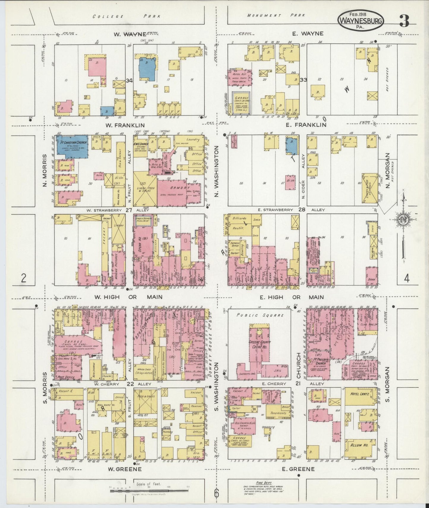 Sanborn Fire Insurance Map from Waynesburg, Greene County, Pennsylvania (1918), Sheet #0003 - Complete Map Set gallery image, historic Sanborn map, vintage wall art, Pennsylvania Pennsylvania