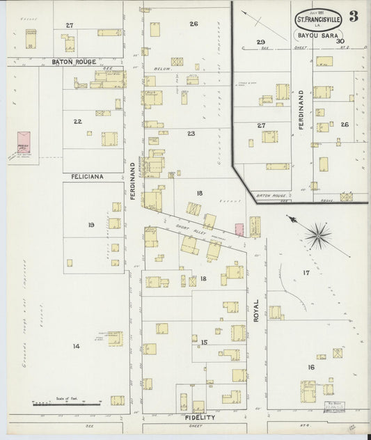Sanborn Fire Insurance Map from Bayou Sara, West Feliciana Parish, Louisiana (1891), Sheet #0003 - Historic Sanborn Fire Insurance Map Print, vintage old map wall art, antique decor, genealogy gift, Louisiana Louisiana map