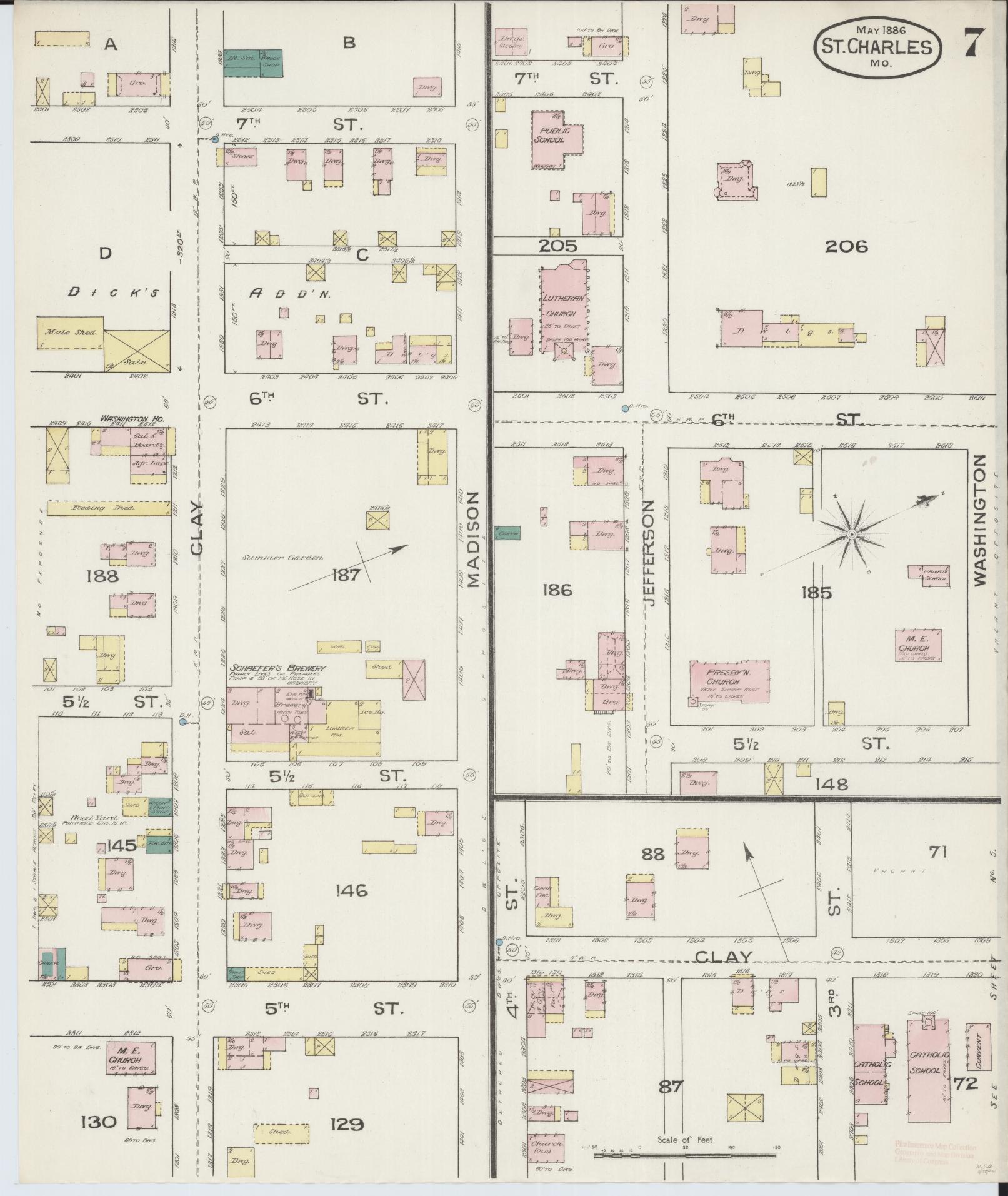 Sanborn Fire Insurance Map from Saint Charles, Saint Charles County, Missouri (1886), Sheet #0007 - Historic Sanborn Fire Insurance Map Print, vintage old map wall art, antique decor, genealogy gift, Missouri Missouri map