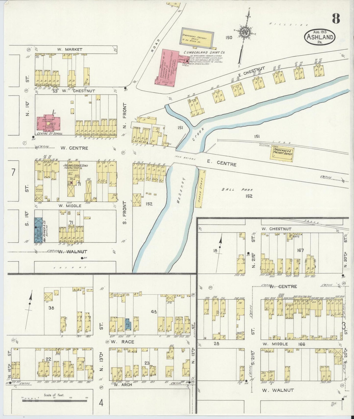 Sanborn Fire Insurance Map from Ashland, Schuylkill County, Pennsylvania (1913), Sheet #0008 - Historic Sanborn Fire Insurance Map Print, vintage old map wall art, antique decor, genealogy gift, Pennsylvania Pennsylvania map