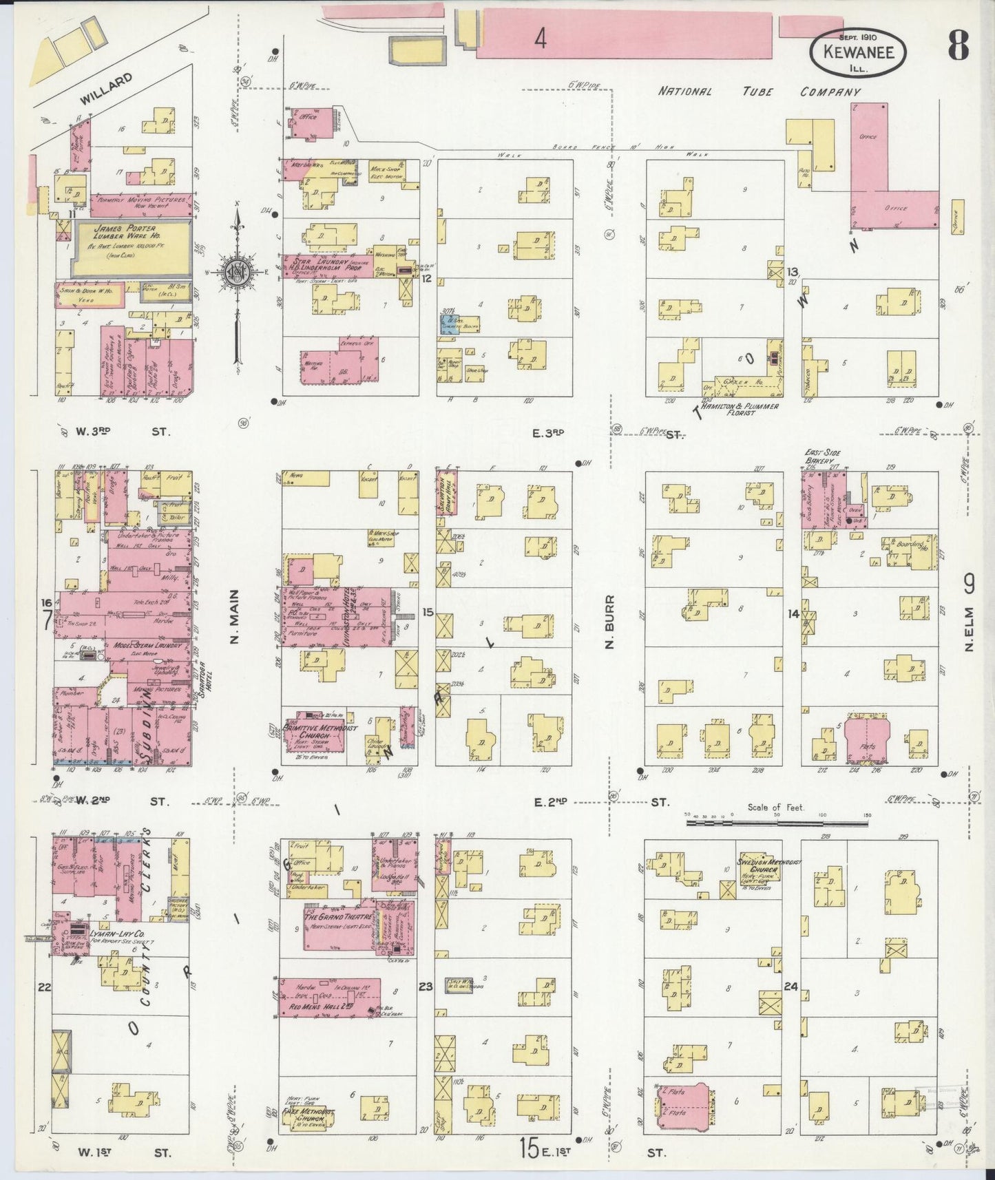 Sanborn Fire Insurance Map from Kewanee, Henry County, Illinois (1910), Sheet #0008 - Complete Map Set gallery image, historic Sanborn map, vintage wall art, Illinois Illinois