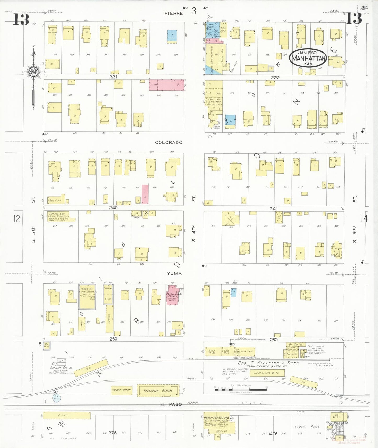 Sanborn Fire Insurance Map from Manhattan, Riley County, Kansas (1930), Sheet #0013 - Complete Map Set gallery image, historic Sanborn map, vintage wall art, Kansas Kansas
