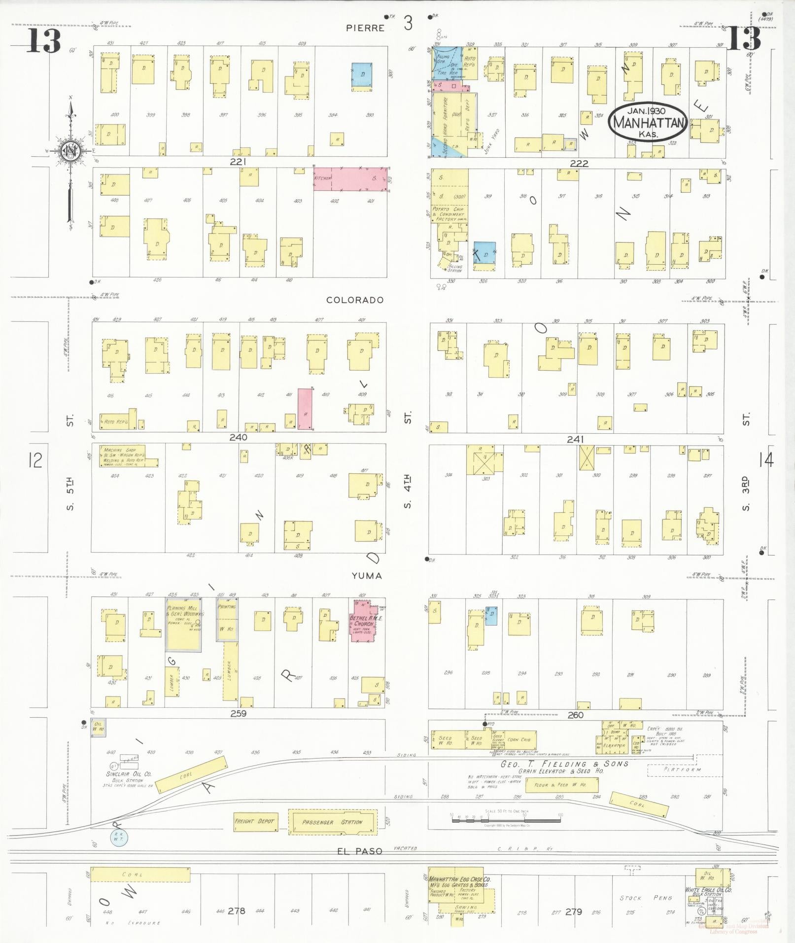 Sanborn Fire Insurance Map from Manhattan, Riley County, Kansas (1930), Sheet #0013 - Complete Map Set gallery image, historic Sanborn map, vintage wall art, Kansas Kansas