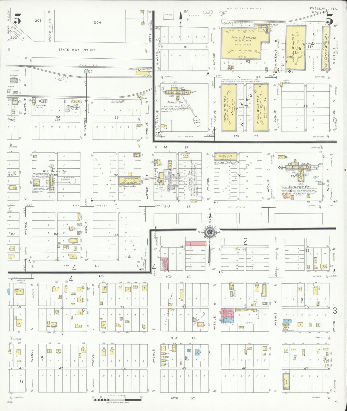Sanborn Fire Insurance Map from Levelland, Hockley County, Texas (1942), Sheet #0005 - Complete Map Set gallery image, historic Sanborn map, vintage wall art, Texas Texas