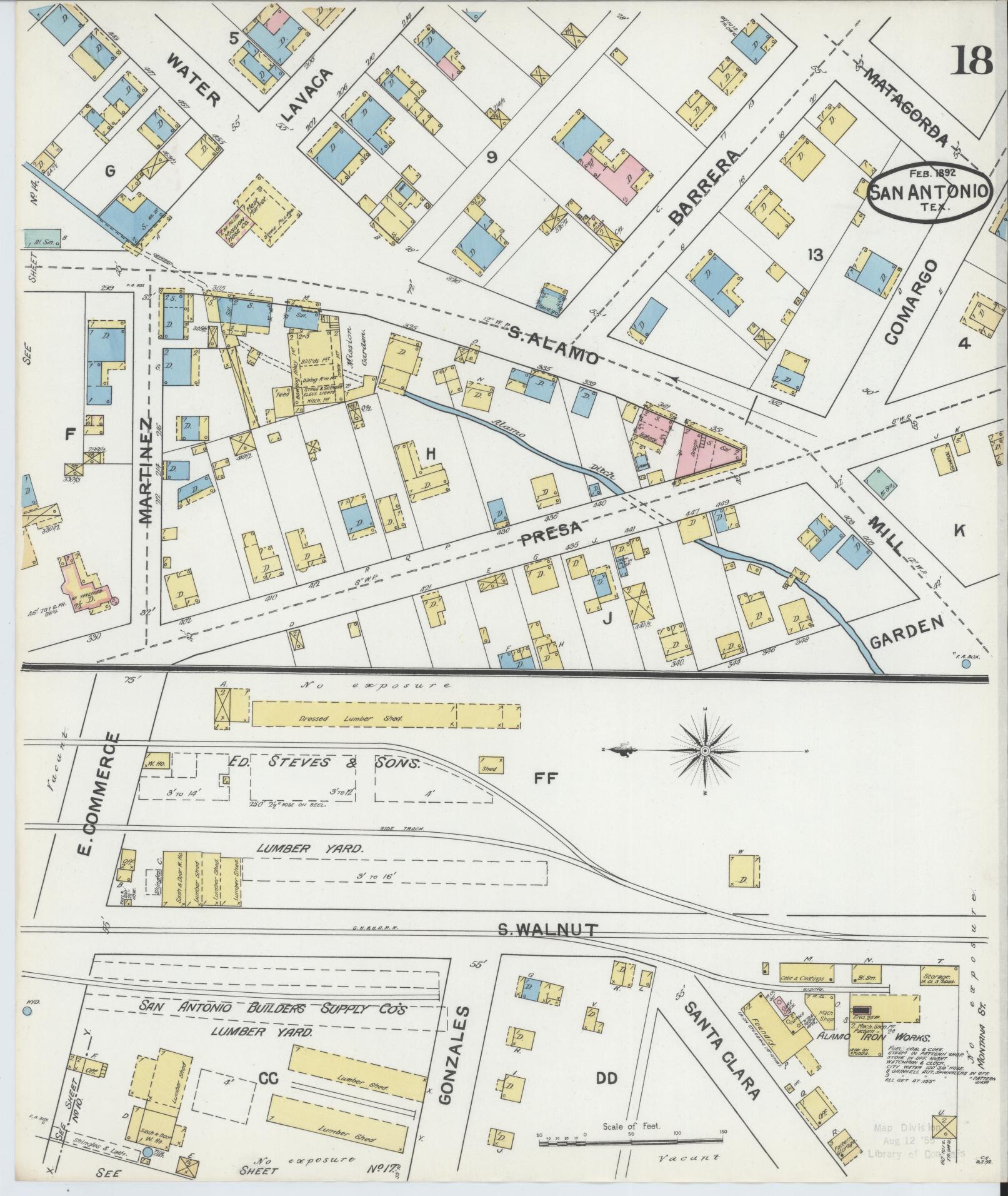 Sanborn Fire Insurance Map from San Antonio, Bexar County, Texas. (1892), Sheet 18 – Historic Sanborn Fire Insurance Map Print
