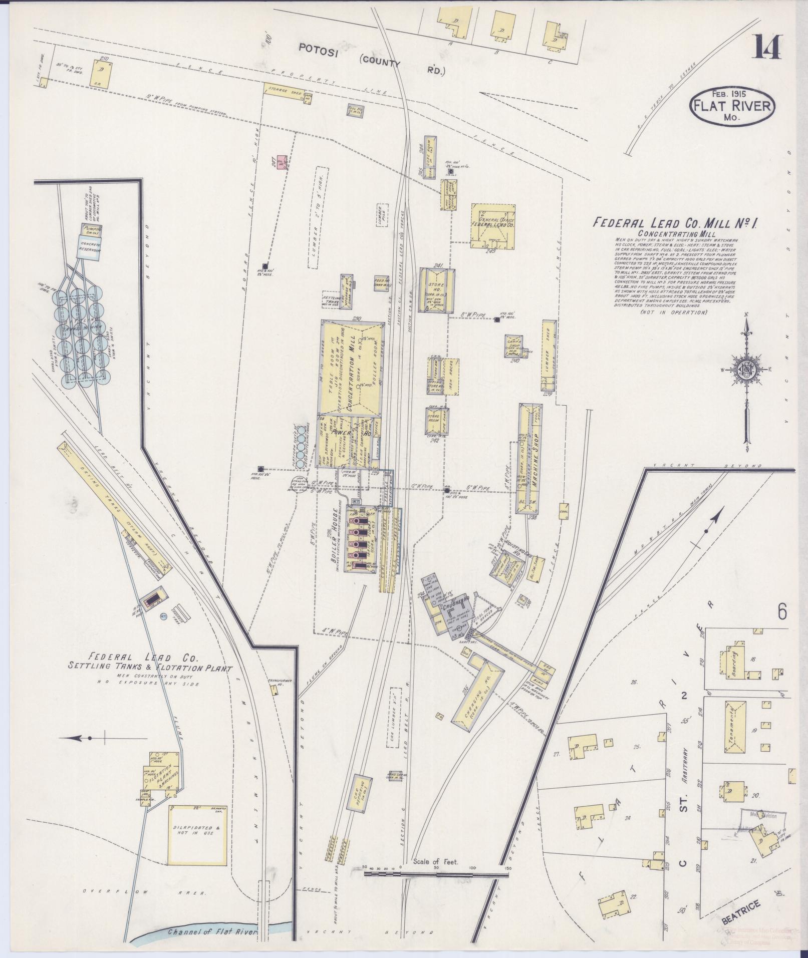 Sanborn Fire Insurance Map from Flat River, Saint Francois County, Missouri (1915), Sheet #0014 - Historic Sanborn Fire Insurance Map Print, vintage old map wall art, antique decor, genealogy gift, Missouri Missouri map