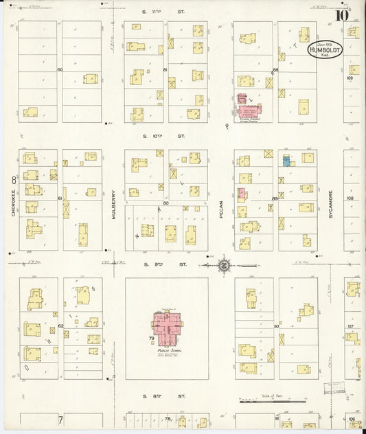 Sanborn Fire Insurance Map from Humboldt, Allen County, Kansas (1913), Sheet #0010 - Historic Sanborn Fire Insurance Map Print, vintage old map wall art, antique decor, genealogy gift, Kansas Kansas map