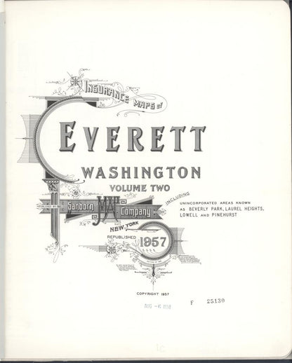Sanborn Fire Insurance Map from Everett, Snohomish County, Washington (1957), Sheet #0001 - Complete Map Set gallery image, historic Sanborn map, vintage wall art, Washington Washington