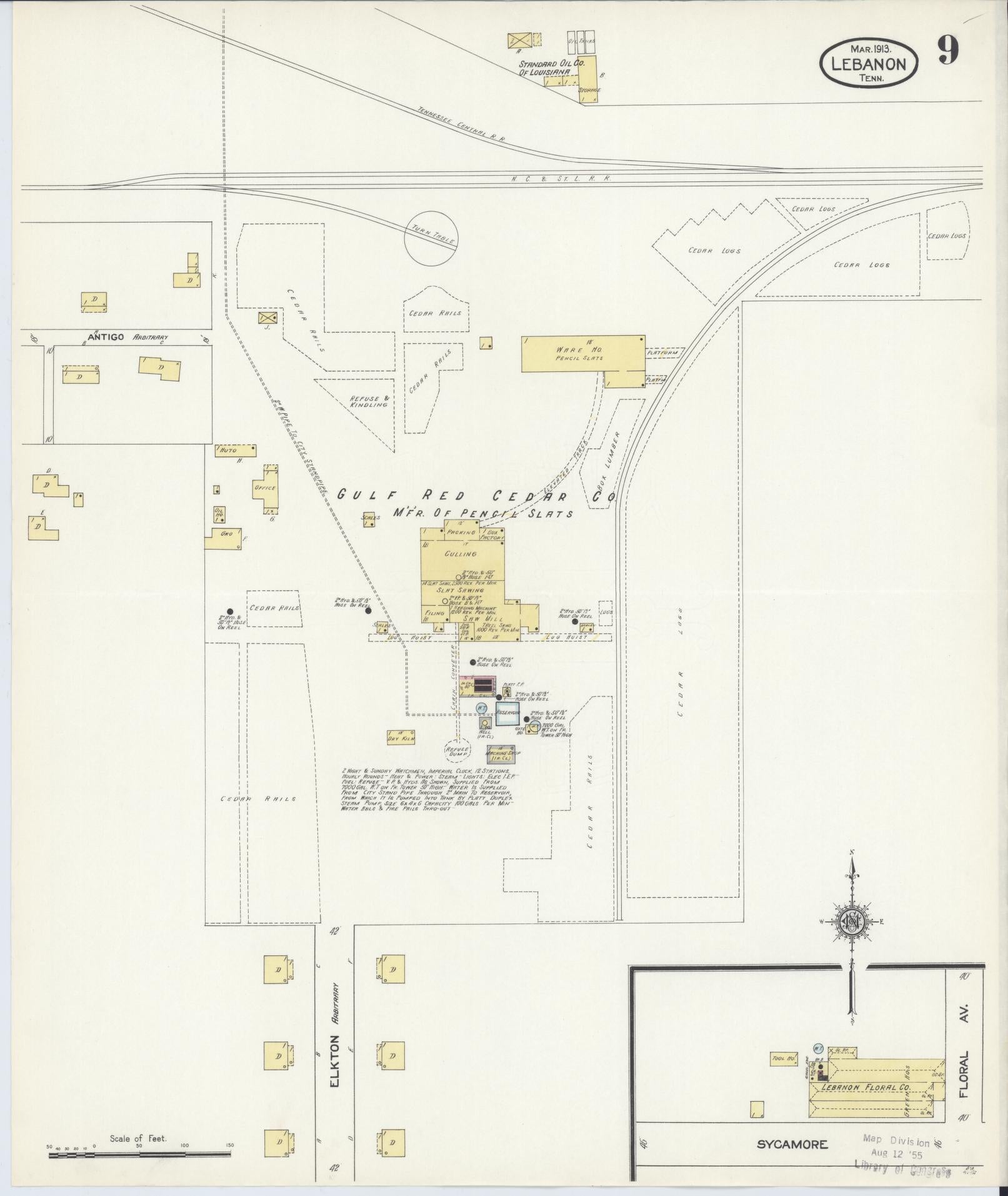 Sanborn Fire Insurance Map from Lebanon, Wilson County, Tennessee (1913), Sheet #0009 - Historic Sanborn Fire Insurance Map Print, vintage old map wall art, antique decor, genealogy gift, Tennessee Tennessee map