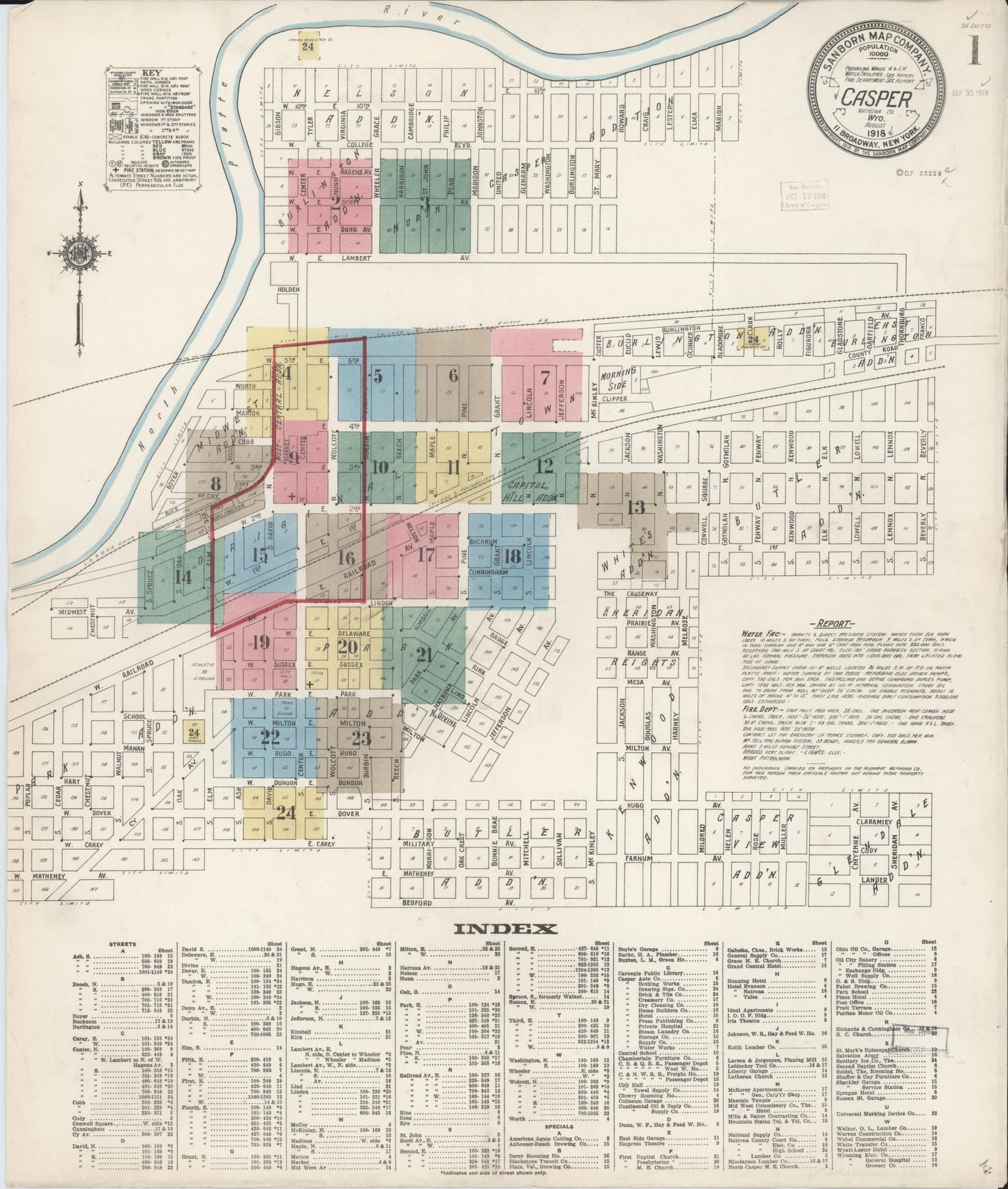 Sanborn Fire Insurance Map from Casper, Natrona County, Wyoming. (1918) – Historic Sanborn Fire Insurance Map Print