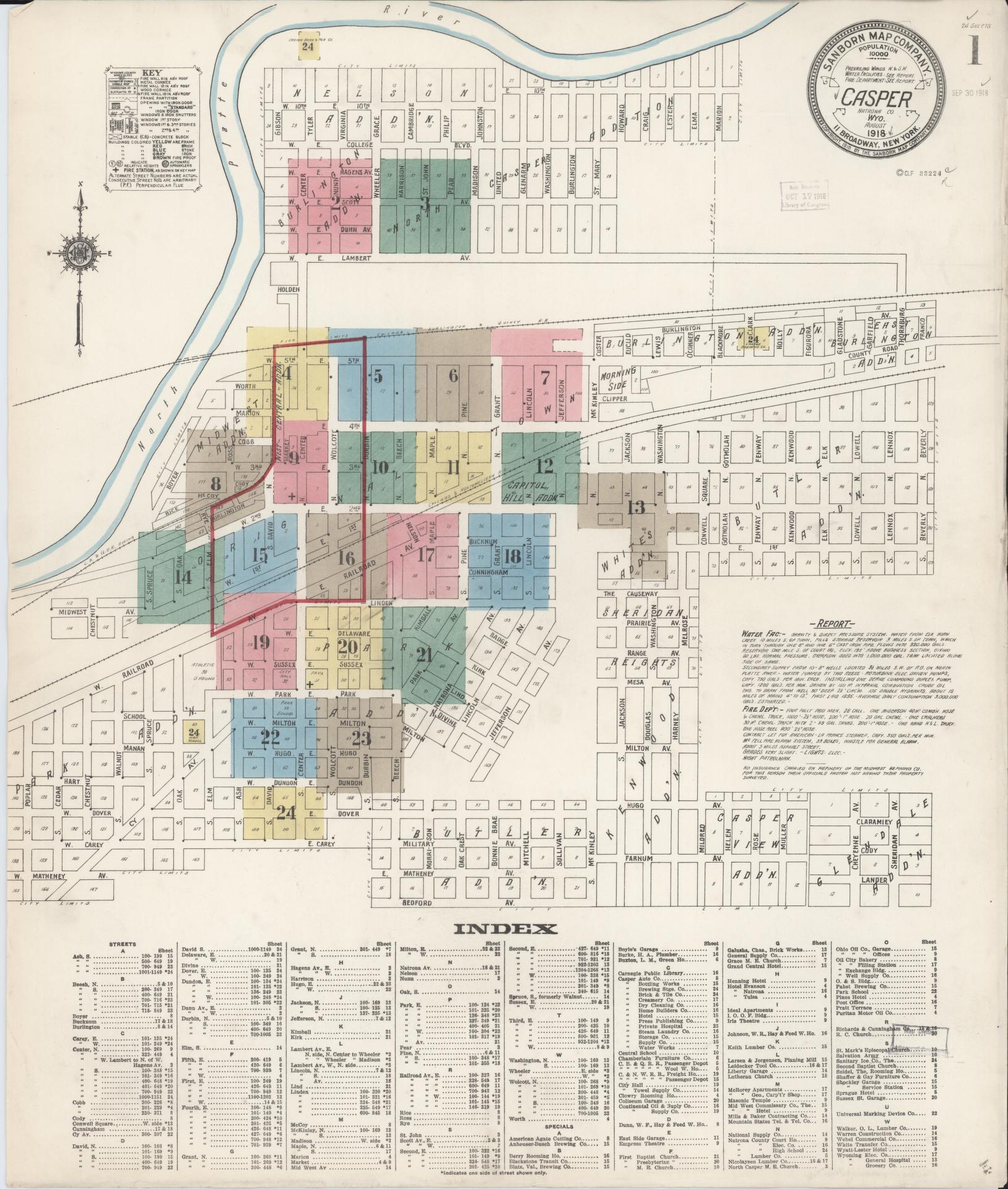 Sanborn Fire Insurance Map from Casper, Natrona County, Wyoming. (1918) – Historic Sanborn Fire Insurance Map Print