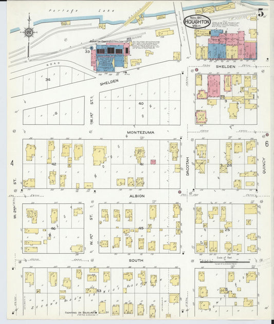 Sanborn Fire Insurance Map from Houghton, Houghton County, Michigan (1917), Sheet #0005 - Historic Sanborn Fire Insurance Map Print, vintage old map wall art, antique decor, genealogy gift, Michigan Michigan map