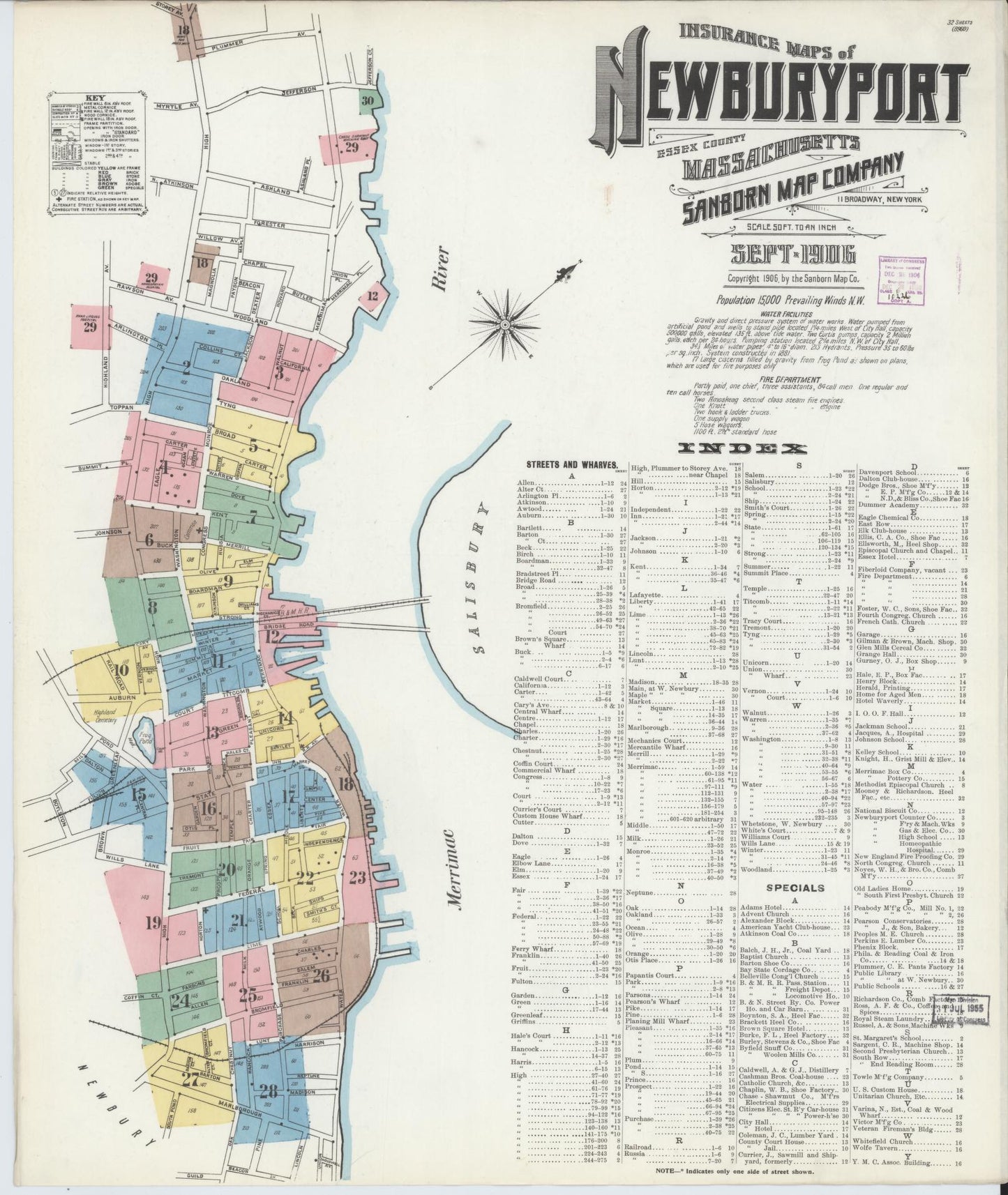 Sanborn Fire Insurance Map from Newburyport, Essex County, Massachusetts (1906), Sheet #0001 - Historic Sanborn Fire Insurance Map Print, vintage old map wall art, antique decor, genealogy gift, Massachusetts Massachusetts map